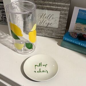 kate spade Lemon Design Pitcher and Green Text Plate